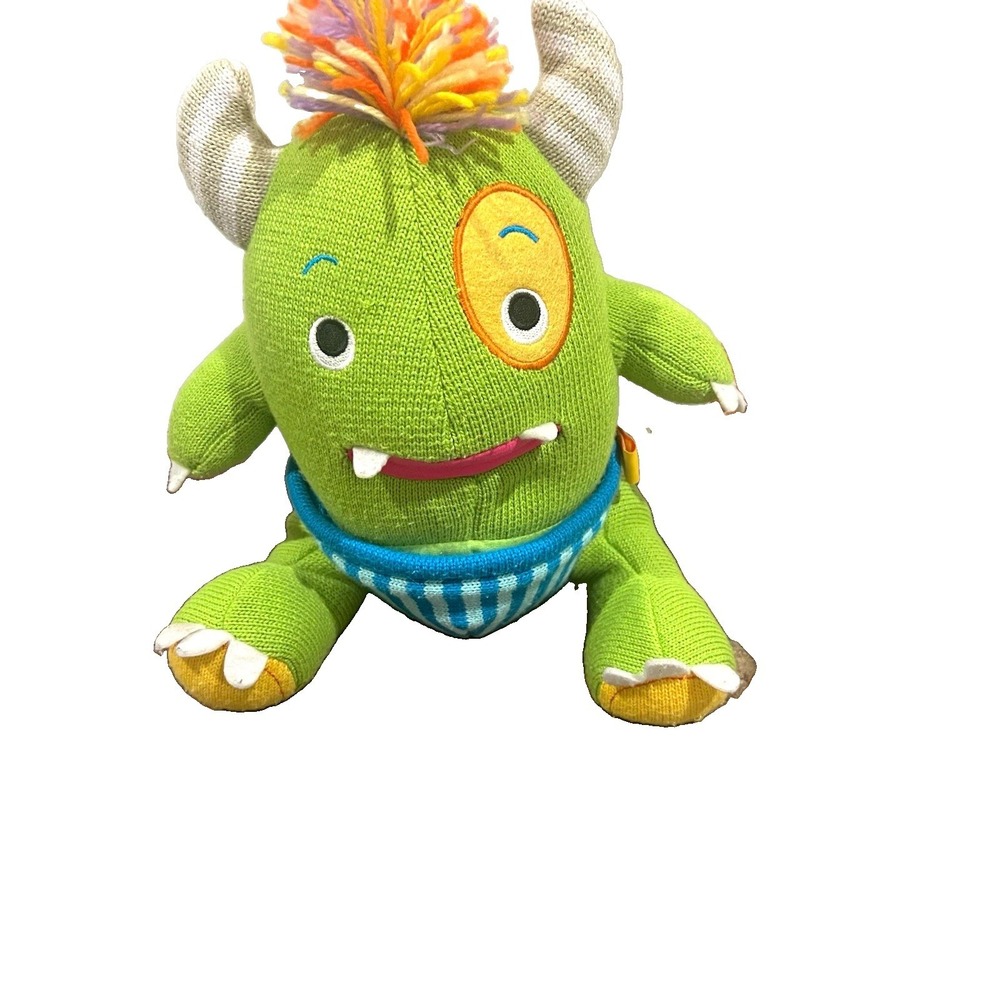 Baby Aspen Green Monster Plush Stuffed Animal Blue Striped Bib Washable 2012